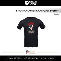 Valor PX - Spartan American Flag T-Shirt เสื้อสกรีน เสื้อยืดสีดำคอกลม ลายเท่ๆ ผ้า Cotton TC ผ้านุ่ม โปร่งสบาย