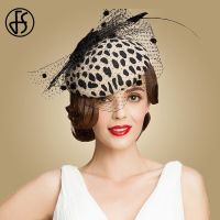 FS Fascinators หมวกทรงพิลบ็อกซ์เสือดาวสีดำกับม่าน100% ผ้าขนสัตว์ออสเตรเลียรู้สึกหมวกงานแต่งผู้หญิงวินเทจโบว์ค็อกเทล Fedoras