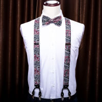 (ร้อน) แบร์รี่วัง6คลิปผ้าไหมบุรุษ Suspenders ลาย BowTie ผ้าเช็ดหน้าชุดปรับยืดหยุ่นรั้ง Y รูปร่างที่แข็งแกร่งคลิป-หนัก BB-2002