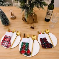 2Pcs Mini Christmas Stocking Tableware Knife Fork Storage Holder Bags Merry Christmas Party Dinner Wine Bottle Xmas Decor Socks Tights