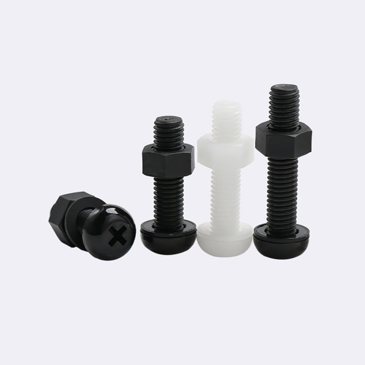 white-black-nylon-round-pan-head-phillips-screw-nut-washer-set-m2-m2-5-m3-m4-m5-m6-m8-plastic-cross-screw-washer-nut-combination-nails-screws-fastener