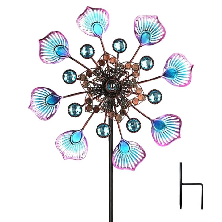 สปินเนอร์ลมดอกไม้จลน์3d-พร้อมภาพโรงงานกังหันลมโลหะสำหรับตกแต่งสนามหญ้ากลางแจ้งและสวน