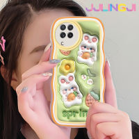 Jlingji เคสปลอกสำหรับ Samsung กาแลคซี A22 4G A22 5G เคส M22แฟชั่นฤดูใบไม้ผลิ3D ลายกระต่ายขอบนุ่มเคสมือถือกันกระแทกแบบใสเก๋ไก๋เคสโปร่งใสลายกล้องถ่ายรูปซิลิกาเจลป้องกัน