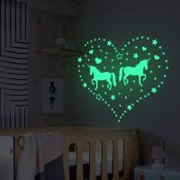 ❈✒ Pentagram Love Unicorn Creative Luminous Wall Sticker Living Room Bedroom Background Wall Removable