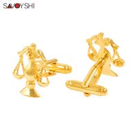 SAVOYSHI Luxury Gold Color Metal Cufflinks for Mens High Quality Retro Balance scales Cuff links Brand Jewelry Free Carving Name