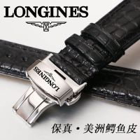 สายนาฬิกา Longines หนังแท้สำหรับผู้ชาย หนังจระเข้แท้ หัวเข็มขัดผีเสื้อ ช่างฝีมือชื่อดัง L2/L4 ธงทหาร งดงาม สายนาฬิกาหนังผู้หญิง