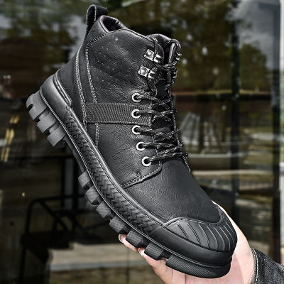 Winter Men Snow Boots High Quality Ankle Boots Men Lace-up Boots Leather Mens Outdoor Non-slip Walking Boots