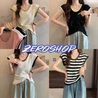 Zero shop?พร้อมส่ง? (Zero-59008) เสื้อแขนกุดทรงหลวม สีตัดกันผ้าไหมพรม -C