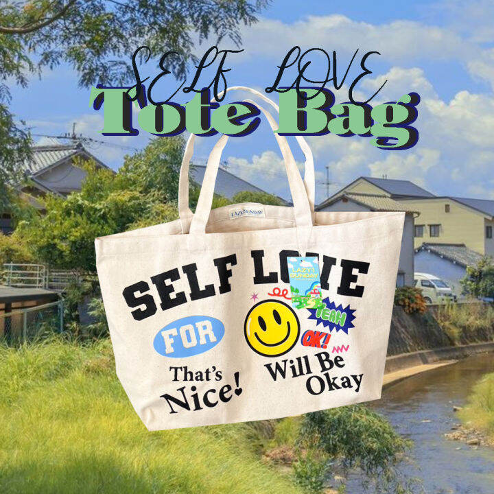 justbehappy-tote-bag-กระเป๋าผ้าลายใหม่น่ารัก-self-amp-positive