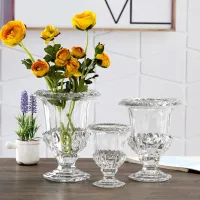 European Style Tall Vases Glass Transparent Creativity Hotel Ornaments Crafts Crystal Candlestick Wedding Decorations LI