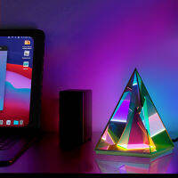 Cube โคมไฟตั้งโต๊ะ RGB อะคริลิสามเหลี่ยม LED ไฟกลางคืนสร้างสรรค์โคมไฟตั้งโต๊ะตกแต่งสำหรับโฮมออฟฟิศห้องนอนของขวัญวันหยุด