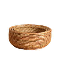 Natural Vietnam Rattan Storage Basket Set Holder for Bread Fruit Basket Candy Storage Basket Three-piece Set for Outdoor