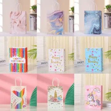 High Quality Paper Bag Cute Colored Reusable Candy Biscuit Kraft Rainbow Gift  Bag For Birthday Festival