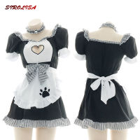 y Hollow Out Sweet Women Maid Costumes Temptation Square Collar Bow Plaid Apron Role Playing Outfit Student MiniSkirt Uniform