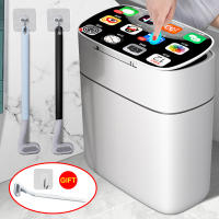 16L Smart Sensor Trash Can For Bathroom Toilet Bin With Brush Touchless Recycle Waste Basket Kitchen Trash Can Waterproof Lid