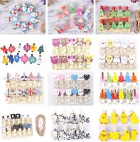 8/10/12 Pcs Mini Natural Wooden Photo Clips Christmas Snowman Duck Heart Owl shaped Clips Clothespin Craft Decoration Clips Pegs Clips Pins Tacks