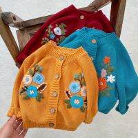 [COD] 2023 spring all-match baby girls and children round neck hand-embroidered knitted long-sleeved newborn cardigan jacket