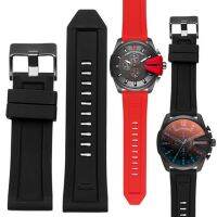 （Bar watchband）ซิลิโคน RubberWatch Band ForDZ4496 DZ4427 DZ4487 DZ4323 DZ4318 DZ4305 24มม.26มม.28มม.สีดำ MensStrap