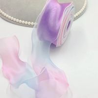 10Yards 5-6CM Gradient Rainbow Organza Ribbon Gift Wrapping Handmade Bow Homemade Childrens Hairpin Wedding party Accessories Gift Wrapping  Bags