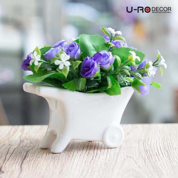 u-ro-decor-รุ่น-กุหลาบช่อในกระถางเซรามิคคละสี-rose-bouquet-ยูโรเดคคอร์-กระถาง-แต่งบ้าน-ใส่ของ-ดอกไม้-ประดิษฐ์-flower-ช่อดอกไม้