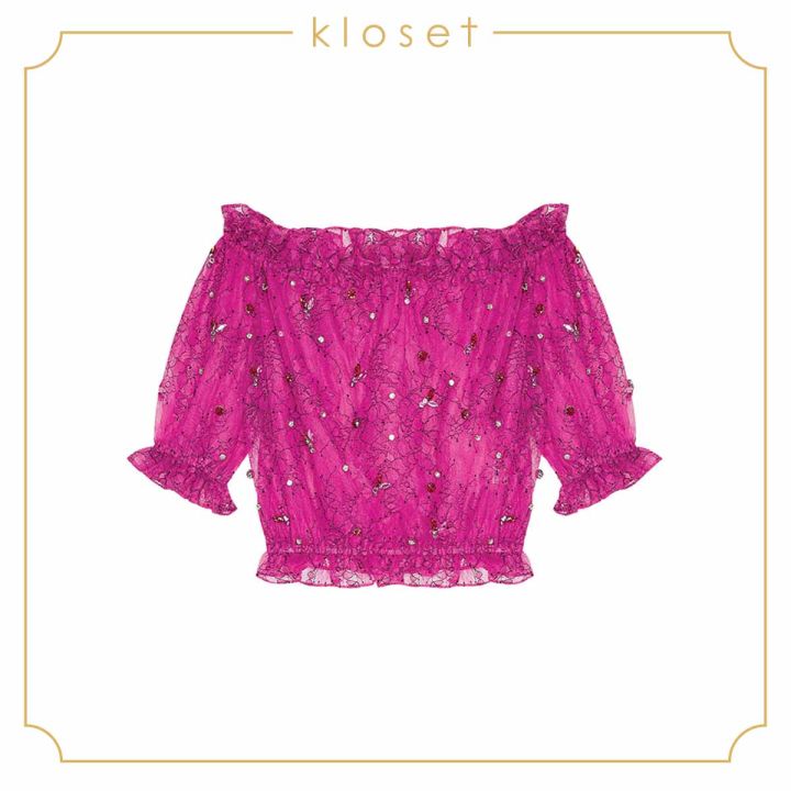 kloset-design-off-shoulder-top-with-floral-lace-rs20-t001-เสื้อผ้าลูกไม้-เสื้อปาดไหล่-เสื้อผ้าแฟชั่น-เสื้อผ้าปักเพรช