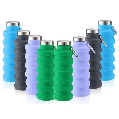 8Pcs Reusable Silicone Foldable Water Cups 500 Ml Portable Travel Water Cups with Leakproof Twist