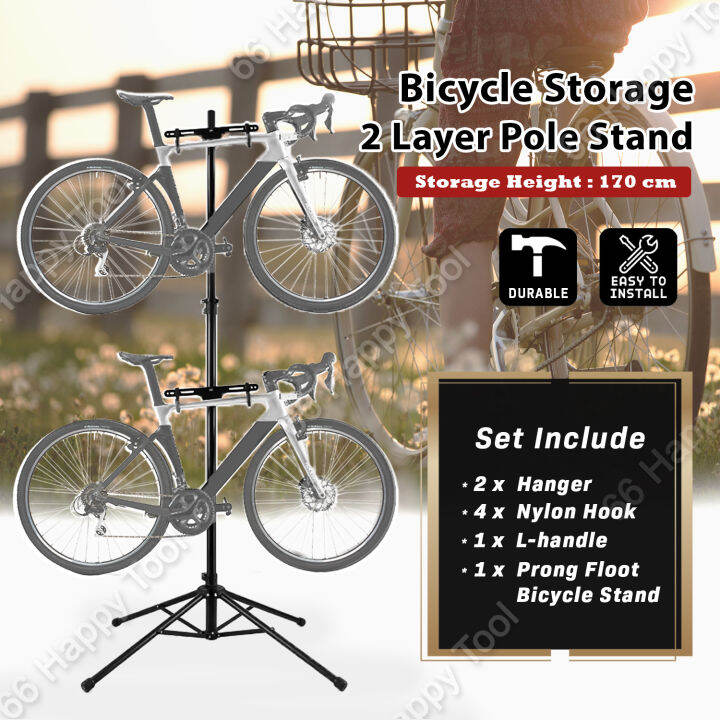 Bicycle Stand Rack Pole Dual Bicycle Floor Stand Rak Gantung Penyangkut