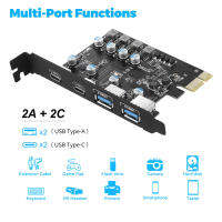 อะแดปเตอร์การ์ด PCI Express 2พอร์ต USB A และ2 * พอร์ต USB C GEN1 USB3.0การขยายการ์ด PCIE เพิ่มบนการ์ดสำหรับ Windowsmacoslinux