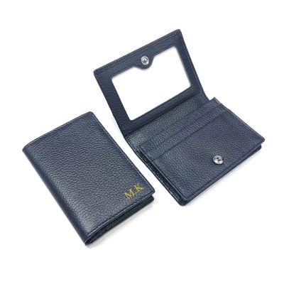 【CW】✱☒○  Dropshipping Custom Name Leather Men Business Card Holder Bifold Credit With ID Window