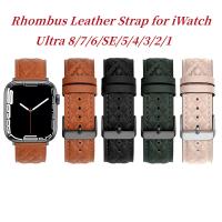 ▪♟✉ Genuine Leather Strap For Apple Watch Band Ultra 49mm 8 7 41/45mm Retro Rhombus Bracelet for iWatch SE 6 5 4 3 38/40/42/44mm