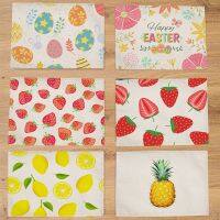 Ins Creative Kitchen Strawberry Pineapple Lemon Fruit Print Table Mat Cotton Linen Placemat Dinner Bowl Coaster Cup Home Decor