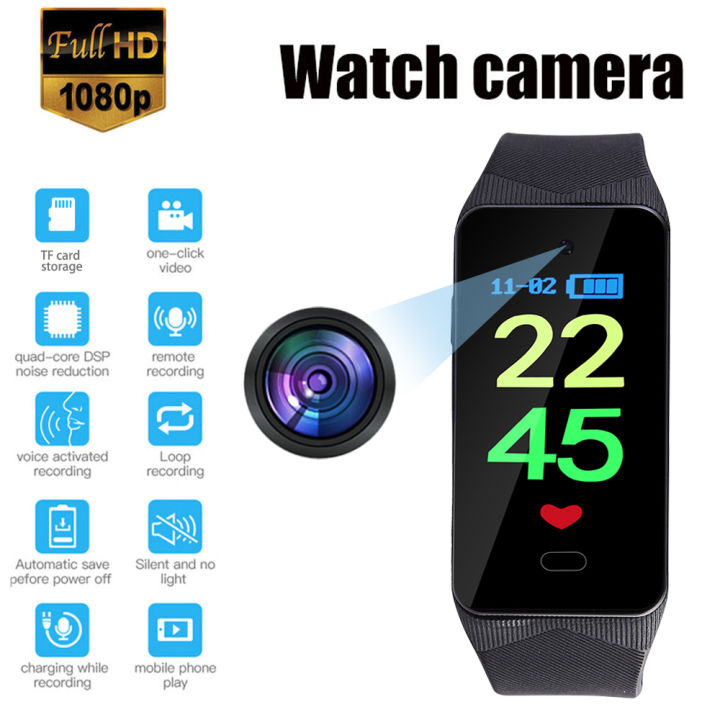 นาฬิกากล้องจิ๋ว1080p-hd-สวมใส่ได้มีกล้องสมาร์ทวอทช์เครื่องอัดวิดีโอรองรับการเชื่อมต่อ128g-การ์ดความจำกีฬากลางแจ้ง