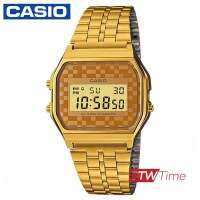 Casio Standard นาฬิกาข้อมือผู้ชาย/ผู้หญิง รุ่น A159WGEA-9ADF (สีทอง/หน้าส้มตาราง)