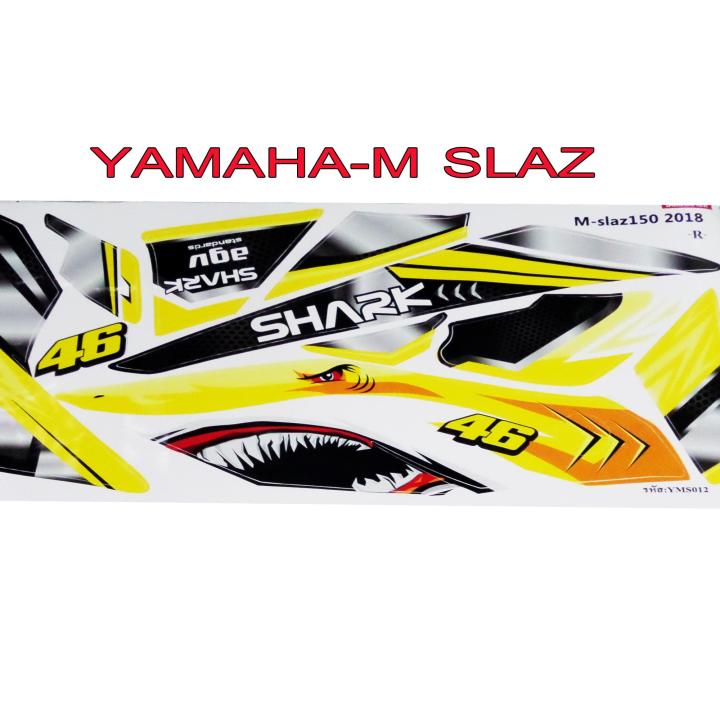 สติ๊กเกอร์ติดรถมอเตอร์ไซด์ลายการ์ตูน สำหรับ YAMAHA-M SLAZ ฉลามดุ สีเหลือง ลาย 1