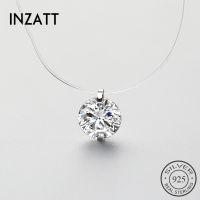 INZATT 925 Sterling Silver Zircon Crystal Pearl Pendant Choker Necklace Transparent Fishing Line  Fine Jewelry For Women