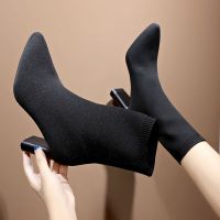 Simple fashion stretch socks boots womens high heels shoes knit socks boots skinny women pointed autumn and winter bare boots