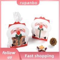 RUPANBO039392692 8ชิ้นถุงคุกกี้ซานตาคลอสคริสต์มาสกล่องกระดาษใสกระดาษติดของขวัญการ์ตูนกล่องลูกอม DIY ปาร์ตี้