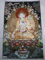 Tibet Buddhism Cloth Silk 7 eyes White Tara Buddha Thangka Thanka Wall hanging