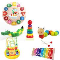 Wooden Teaching Clock for Kids Baby Montesorri Shape Color Sorter Toys Numbers Lacing Stringing Beads Educational Toys Puzzle