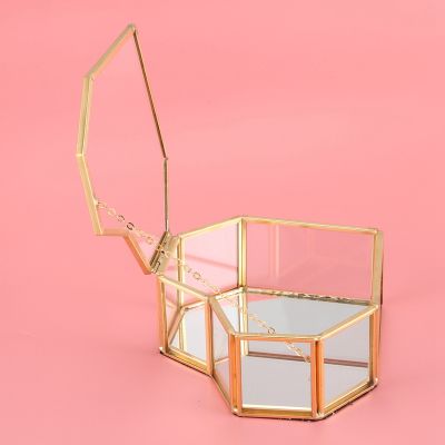 Flip Love Heart Shaped Geometric Glass Jewelry Box Glass Ring Box Exquisite Unique Wedding Jewelry Box Ring For Wedding Decoration