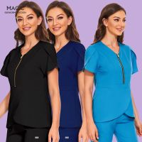 Plus Health Nursing Uniform Women Scrubs Tops Spa Uniform Blouse Short Sleeve V-neck Plastic Surgeon Uniform nursing Accessories