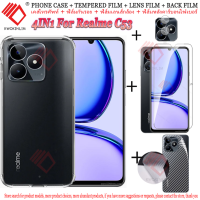 (4 In 1) สำหรับ For Realme C53 เคสโทรศัพท์ + ฟิล์มกระจกเทมเปอร์กันการสอดแนมแบบเต็มปกป้องหน้าจอ + ฟิล์มฟิล์มป้องกันกล้องมองหลัง + ฟิล์มหลังคาร์บอนไฟเบอร์