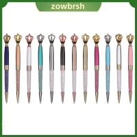 ZOWBRSH 1PC ของขวัญ น่ารัก เครื่องมือเขียน เรียบ เครื่องเขียน ลายเซ็น มงกุฎเพชร ปากกาคริสตัล ปากกาลูกลื่นโลหะ