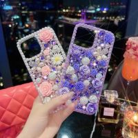 ดอกไม้ Bling เคสโทรศัพท์พลอยเทียมเป็นประกายไข่มุกกลิตเตอร์สำหรับ IPhone 15 14 Pro Max 11 12 13 Pro Max IP 7 8 + 14/15 Plus XR X XS Max เคสกันกระแทกกันกระแทก