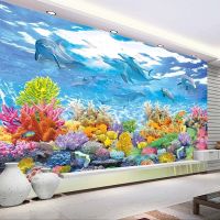 กระดาษวอลล์รูปภาพที่กำหนดเอง3d ภาพฝาผนังโลกใต้น้ำห้องนั่งเล่น Self Adhesive Wallpaper ห้องเด็ก Dinding Kamar Tidur จิตรกรรมฝาผนัง