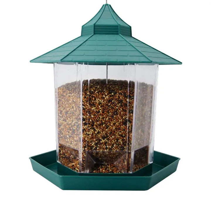 Hanging Wild Bird Feeder Hexagon Shaped with Roof Outdoors WaterProof ...