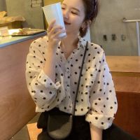 COD Korean style womens blouse, summer polka dot printing long-sleeved shirt