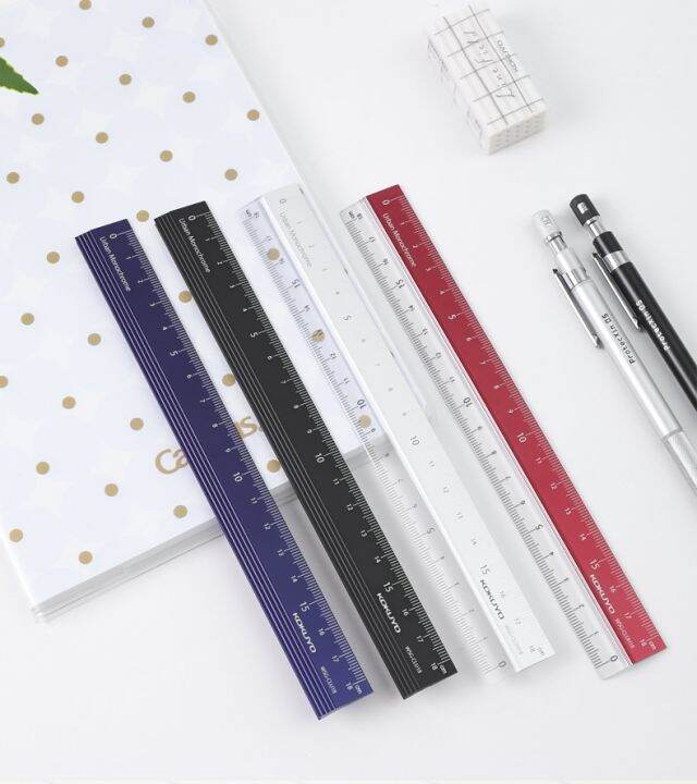 japan-kokuyo-high-precision-ruler-multifunctional-18cm-aluminum-ruler-retro-style-student-stationery-translucent-foldable-ruler