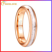 BONLAVIE 4mm Womens Rose Gold Tungsten Carbide Ring with Mother of Pearl Shell/Marble Comfort Fit Size 5-10