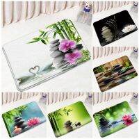 〖Cozyroom shop〗 Zen Green Bamboo Bath Mat Swan Lotus Orchid Flower Plant Stone Spa Scenery Doormat Home Bathroom Decor Carpet Non Slip Floor Rug